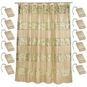 Sweet Home Collection Sinatra Fabric Shower Curtain and Hook Set